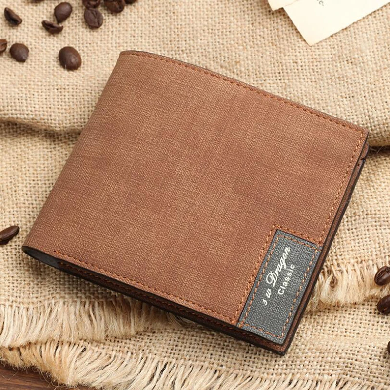 light coffee LKEEP, мужской кошелек, для отдыха, Деловой, из искусственной кожи, кошелек, компактный, тонкая Сумочка, Холщовый узор, короткий кошелек, кошельки и кошельки - Цвет: light coffee