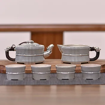 

Silver tea set sterling silver 999 bamboo kung fu tea set Office sterling silver tea set kung fu tea cup