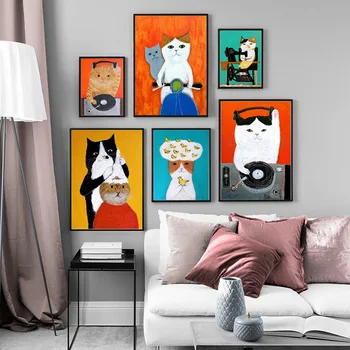 

Cartoon Cute Cat Modern Posters And Prints Canvas Painting Wall Picture For Living Room Kid's Bedroom Cuadros Home Decor Nursery