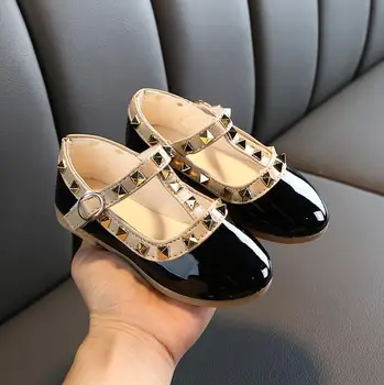 

spring and summer PU leather princess shoes female child sandals cutout child single shoes breathable rivet shoes