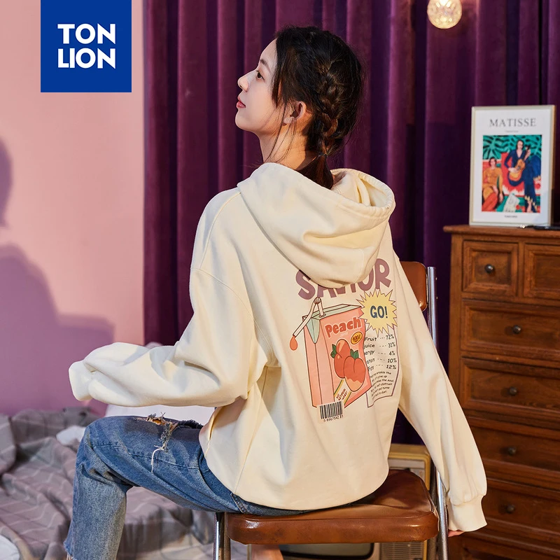 TONLION креативные толстовки с мультяшным принтом для девочек весенние бежевые