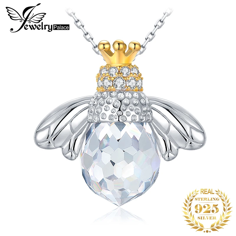 

JPalace Bee Crown Silver Pendant Necklace 925 Sterling Silver Choker Statement Necklace Women Silver 925 Jewelry Without Chain