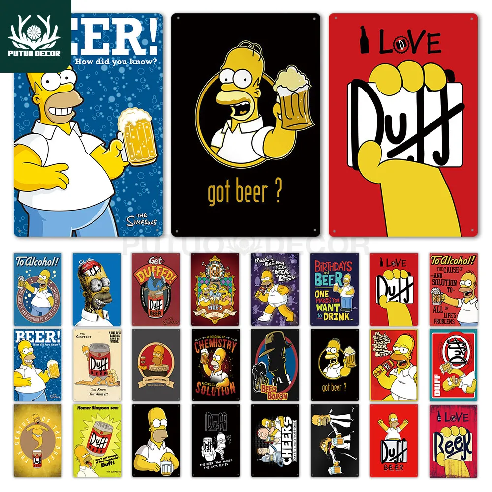 

Simpson Metal Poster Duff Beer Metal Sign Funny Sign Wall Decor for Bar Pub Club Man Cave Decorative Plate Wall Decor Tin Sign