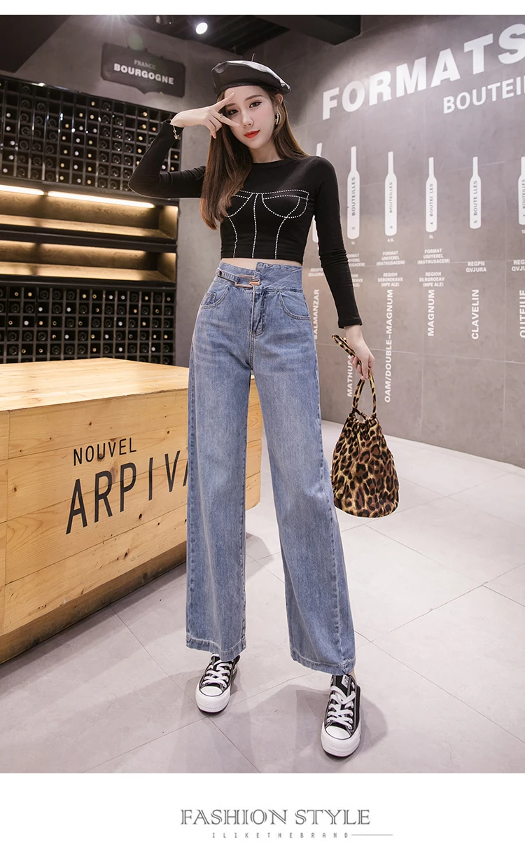 Джинсы vetevidi женские штаны с высокой талией, Свободные повседневные Прямые новые осенние длинные штаны
