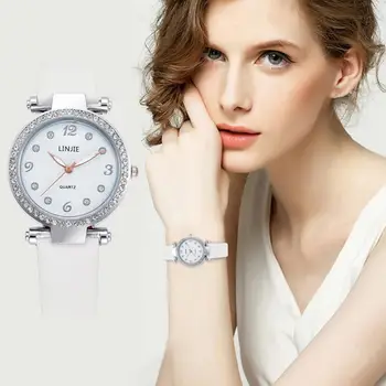 

Luxury Women Lady Watch Grow in Dark Leather Watch For women Crystal Watches Pink Red Brown Student Watches Candy Color