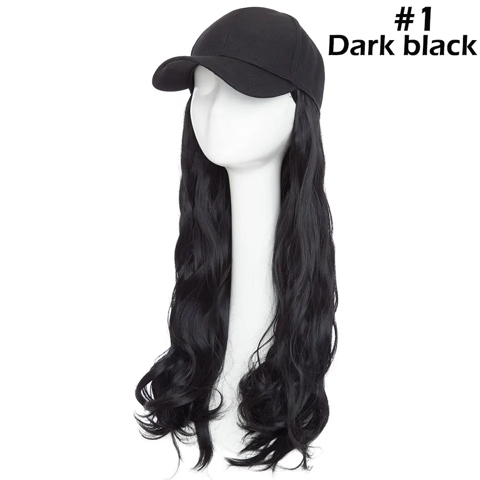 dark black Snoilite 1" волнистая бейсбольная кепка для волос удлиняющие синтетические волосы с черной кепкой интегрированная шапка с волосами для волос стиль девушки волос - Цвет: dark black