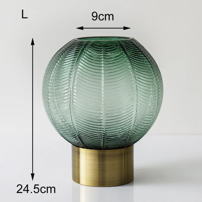 Современная мода Гальваническая стеклянная ваза Зеленая круглая форма вазы гидропоники орнамент настольные ремесла свадебные украшения дома - Цвет: Green  L