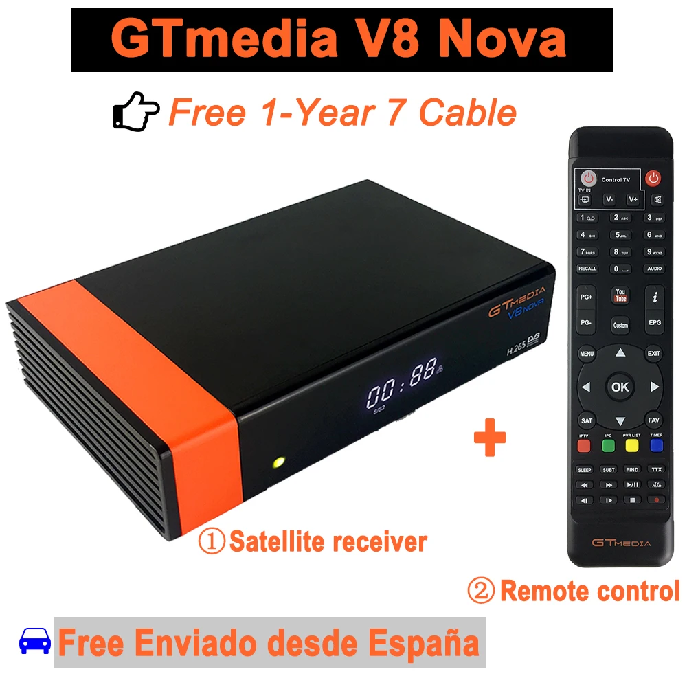 Черный GTMedia V8 Nova Full HD DVB-S2 спутниковый ресивер Встроенный WiFi Поддержка Европа Испания 7 кабельных линий Смарт Цифровой же V8 Nova - Цвет: Черный