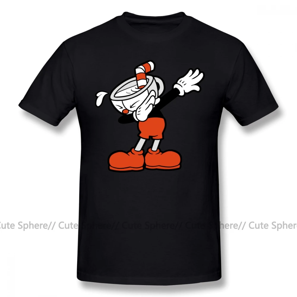Cuphead футболка Cuphead Dab футболка Милая Мужская футболка хлопковая Пляжная футболка с коротким рукавом большого размера с принтом - Цвет: Black