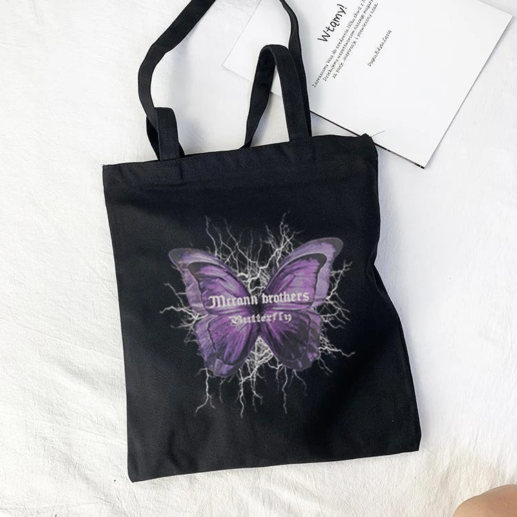 Сумка холщовая для женщин саквояж с принтом бабочки и молнии Повседневная