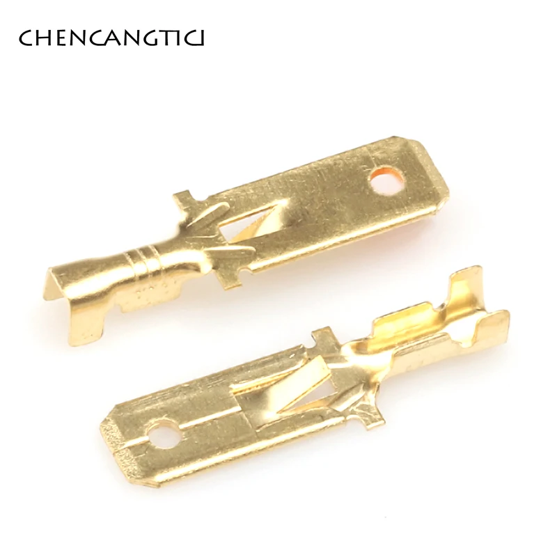 Terminal Connector 50 Pcs 6.3 MM Automotive Crimp Terminal Male Spade Connector Brass Pins Auto Splice Wire Terminals DJ611-6.3A G194