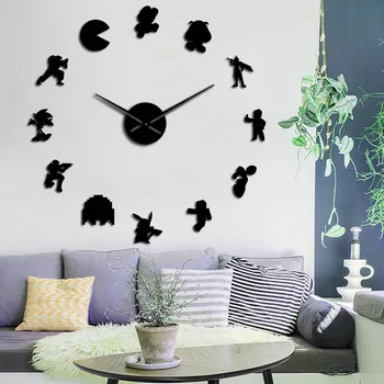 

Vintage DIY video game character wall sticker big wall clock silent game room decorative clock axle mirror wall sticker