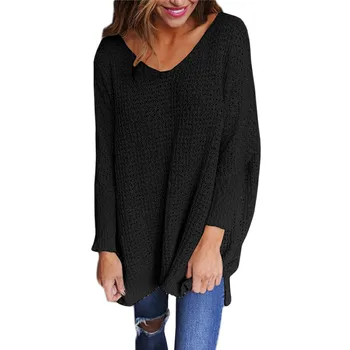 

Pullovers Knitted Autumn Winter clothing solid V neck sweaters femme clothing knit sweater women