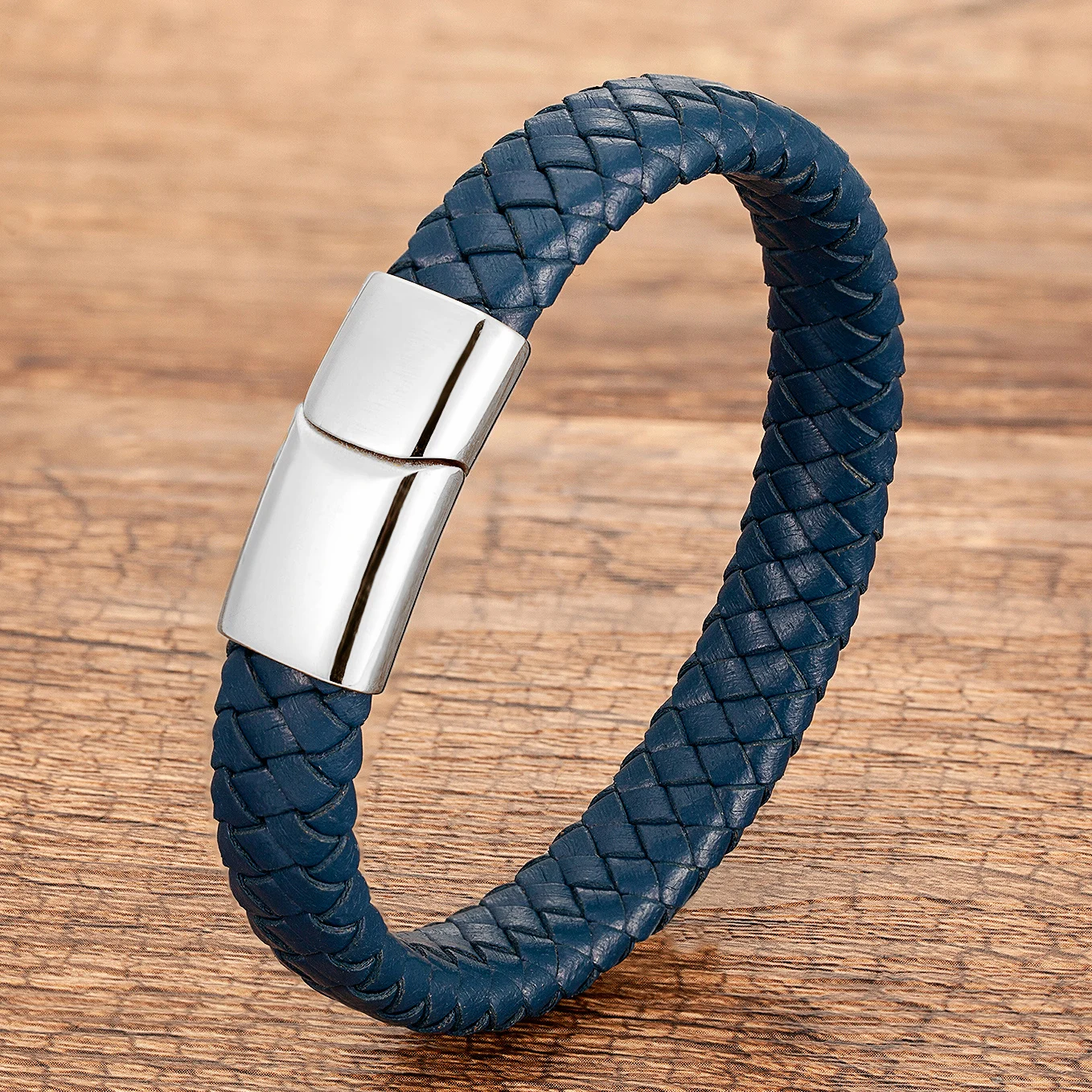 Fashion Men Jewelry Brown Braided Leather Rope Bracelet Stainless Steel Magnetic Buckle for bracelet jewelry