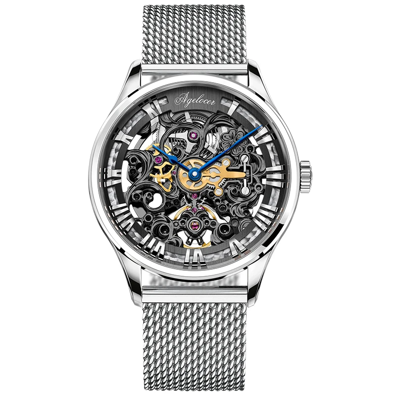 AGELOCER Reloj швейцарские черные мужские часы-скелетоны кожаные спортивные часы запас хода 80H часы наручные часы Relogio Masculino