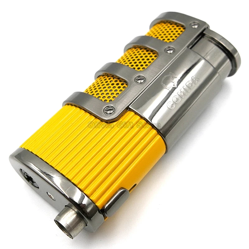 COHIBA металлический тройной Факел Пламени Зажигалка, наполненная Бутаном газ огонь пламя встроенный перфоратор прикуриватель курительный инструмент