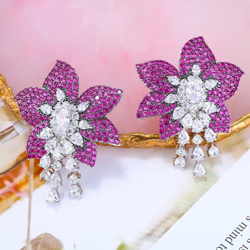 Женские серьги-гвоздики с крупным цветком роскошные серьги из фианита микро