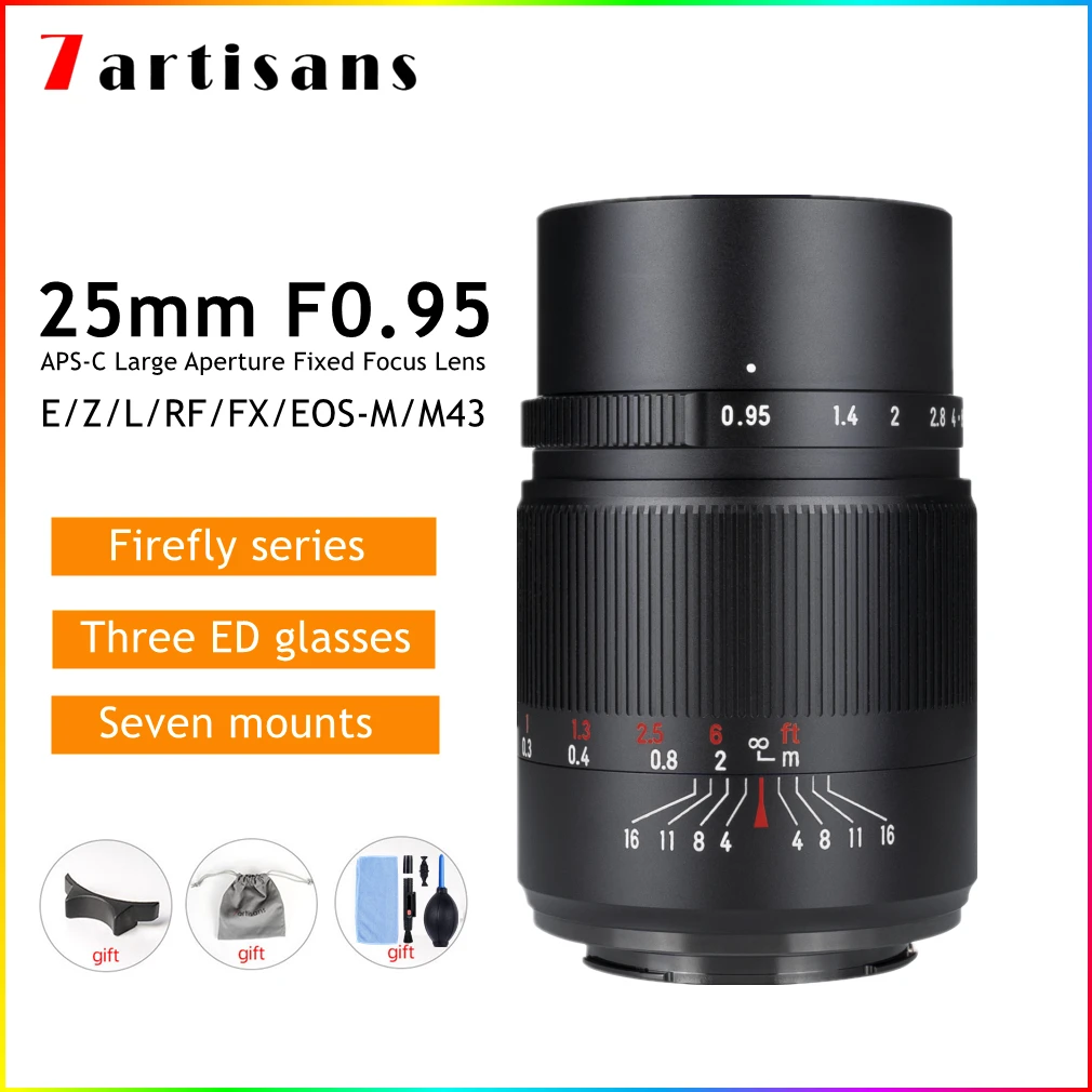 7Artisans 25Mm F0.95 Aps-C Obiettivo Della Fotocamera Prime Per Fuji X Canon Eos-M Eos-R Sony E Sigma Leica Panasonic L Nikon Z Olympus M4/3