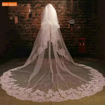 

Cathedral White Wedding Veil 3 Meter Bridal Veils Tulle Lace Appliqued Cotton Ivory Yashmac 500CM Bride Accessories with Comb