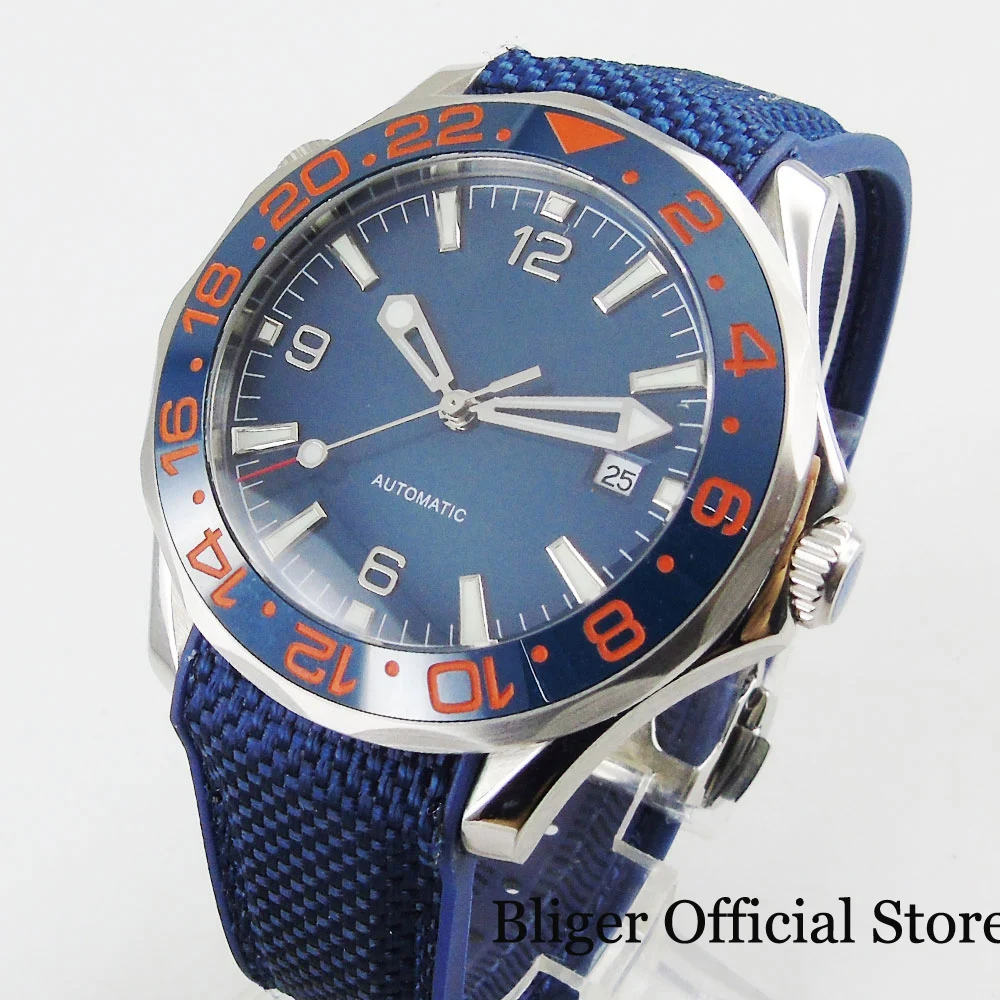 Механические Мужские часы с синим сапфировым стеклом Nologo с функцией ...