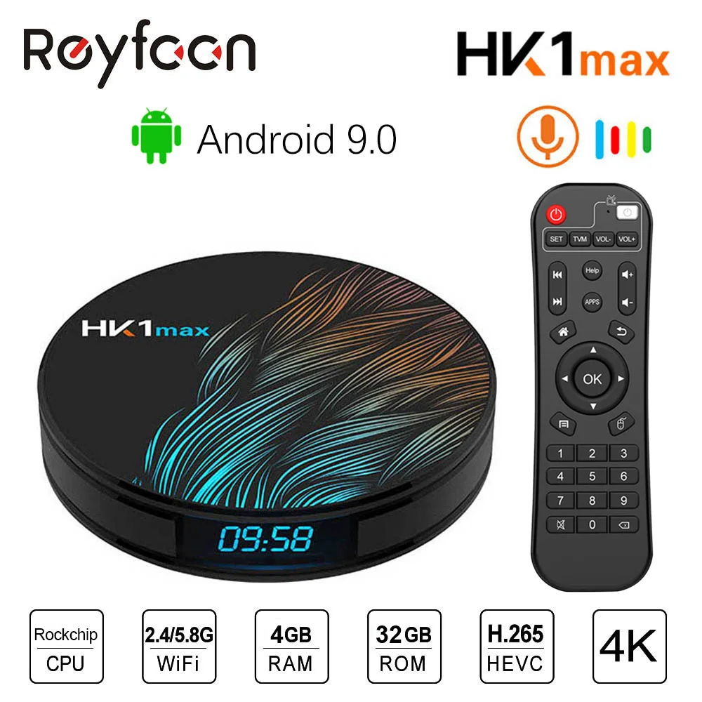 Android 9,0 Смарт ТВ приставка HK1MAX 2,4G/5G Wifi BT 4,0 RK Четырехъядерный 4K 1080P Full HD коробка медиаплеер