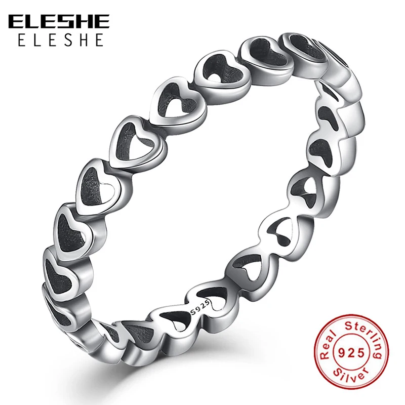 ELESHE 100% чистое серебро любовь навсегда сердце кольцо на палец оригинальные