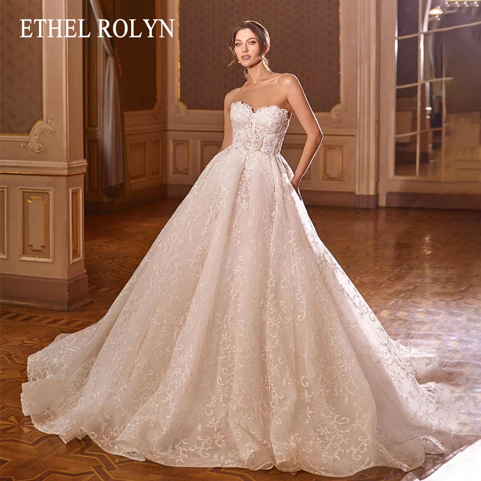 

ETHEL ROLYN A-Line Wedding Dress 2022 Charming Sweetheart Beaded Appliques Bride With Shawl Backless Lace Princess Bridal Gown