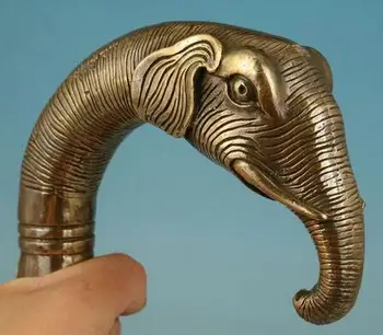 

bronze Pure Copper Brass Grandpa Good Lucky Chinese Old Bronze Handmade Carved Elephant Statue Cane Walking Stick Head