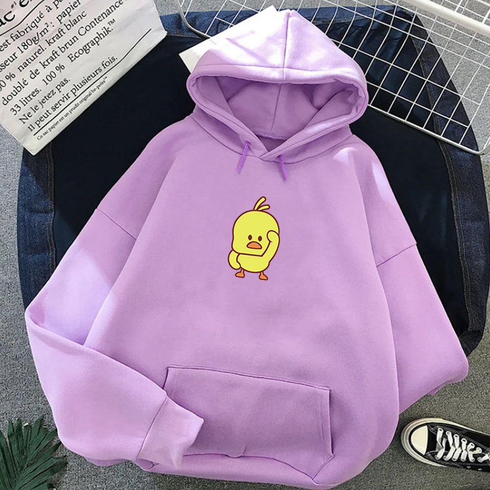  Hoody Ladies Yellow Chick Graphics Print Korean Style Hoodies Women Kawaii Sweatshirt Harajuku Stre