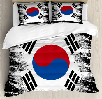 

Korean Flag Duvet Cover Set Illustration of Country 3 Piece Bedding Set Charcoal Grey Dark Pink Cobalt Blue White