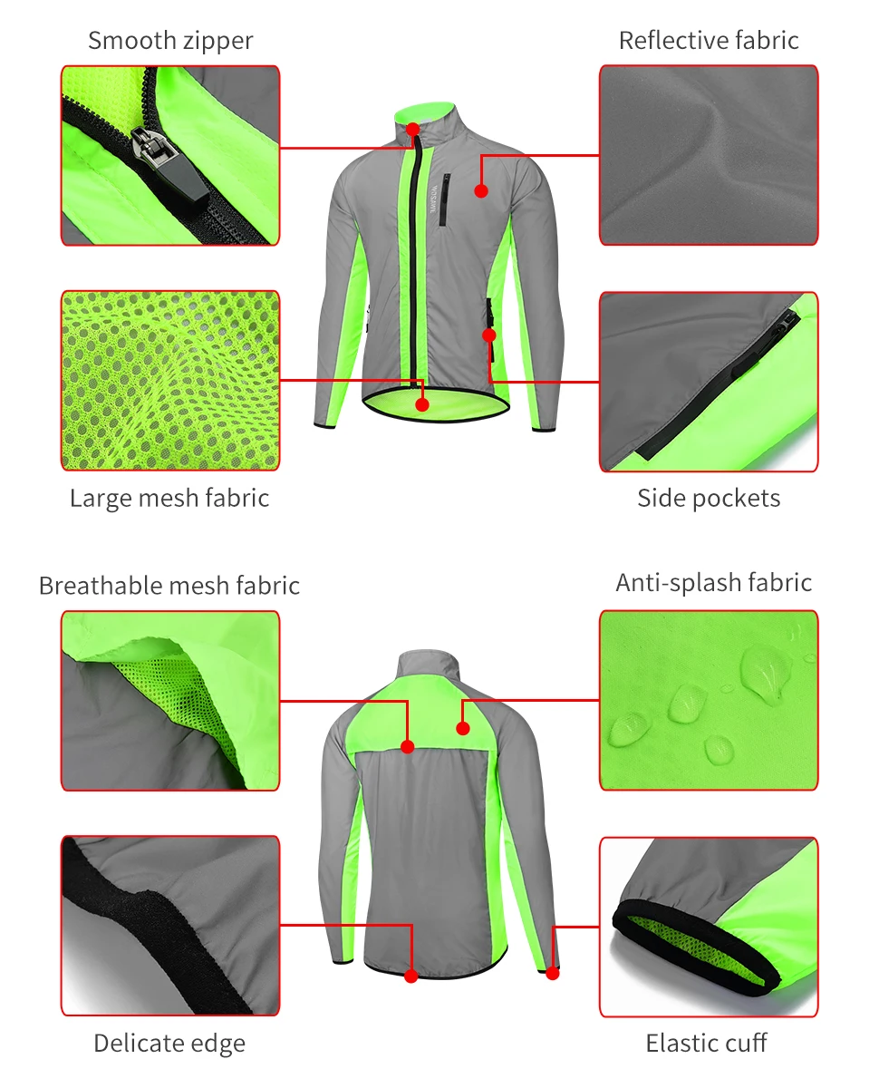 Cycling Jacket Running Jacket Bike Jacket Reflective Waterproof Windproof Night Glowing Men Winter For Cycling Clothes