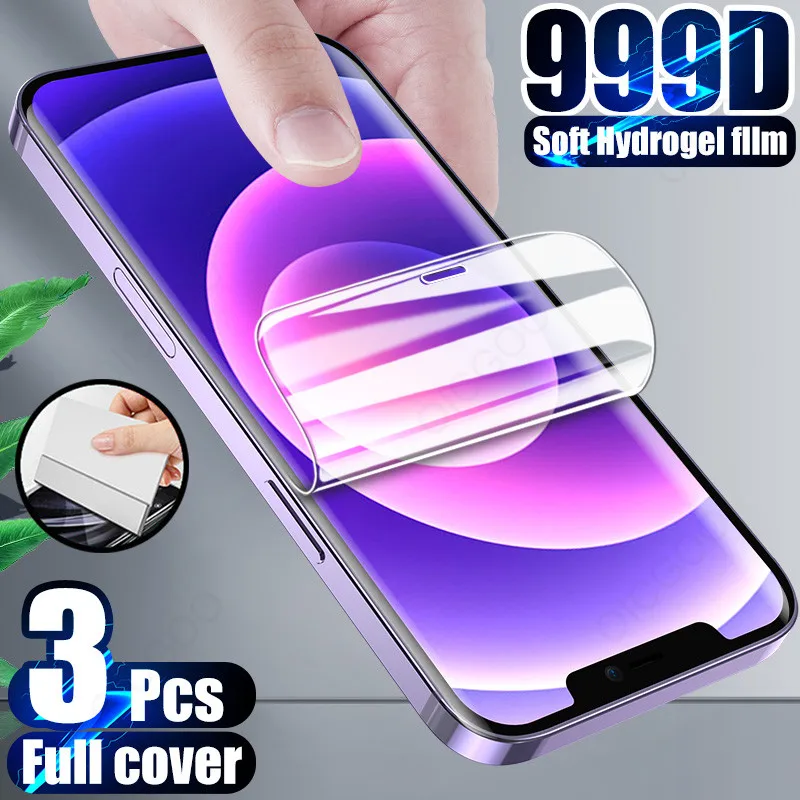 Película de hidrogel de cobertura completa, Protector de pantalla para iPhone 11 12 Pro Max Mini X XR XS Max, 7 8 6 6s Plus, no Cristal, 3 uds.