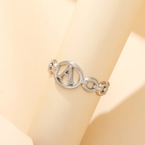 Out A-ZLetter 2Colors Metal Adjustable Opening Ring Initials Name Alphabet Female Party Fashion Jewelry Christmas Present