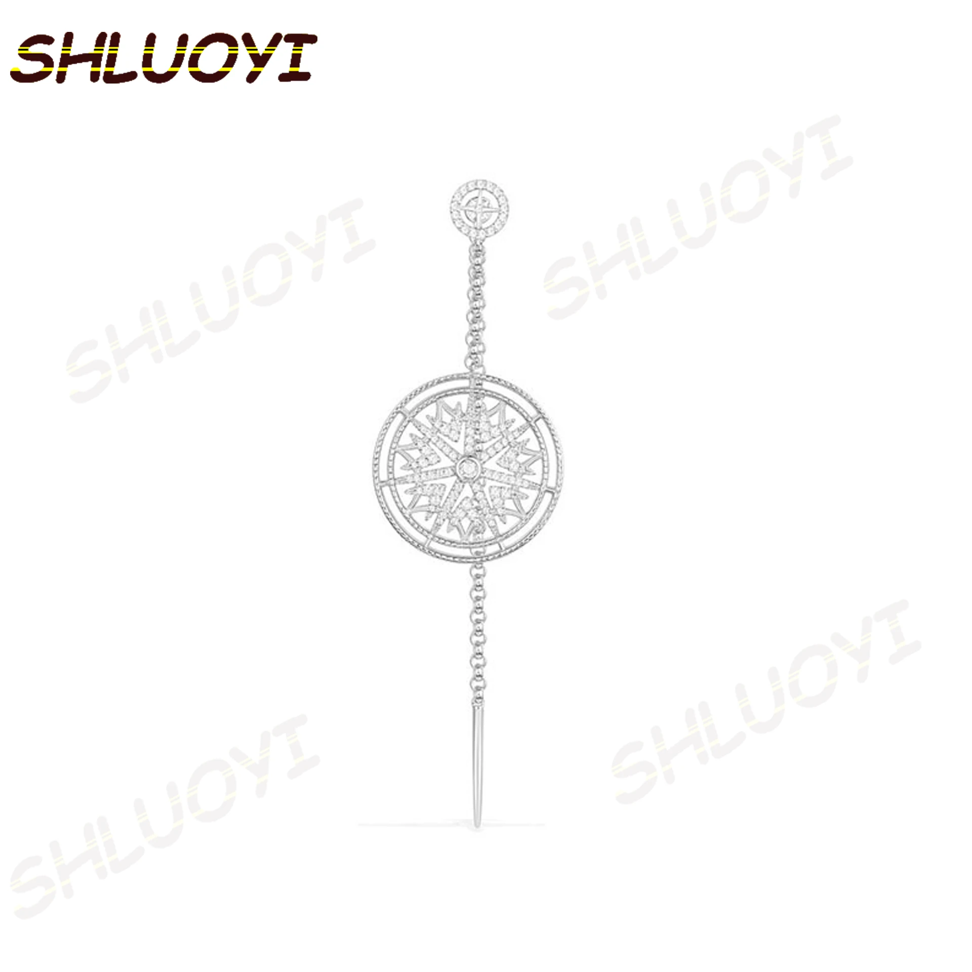 

SHLUOYI Fashion Charm Sterling Silver Original 1:1 Copy,Single Silver Healing Earring With Chain Luxury Jewelry Gift For Female