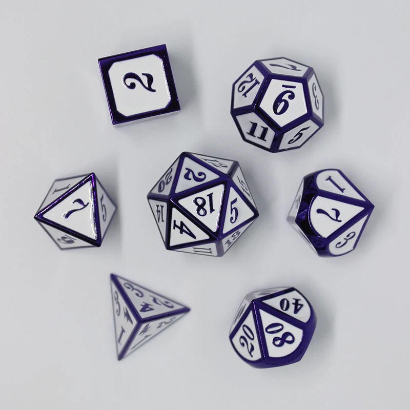 Игральные кости DND Металл РГП набор многогранных подземелья и дракон d20 10 8 настольные игры цинковый сплав белый и фиолетовый цифровой узор в кости