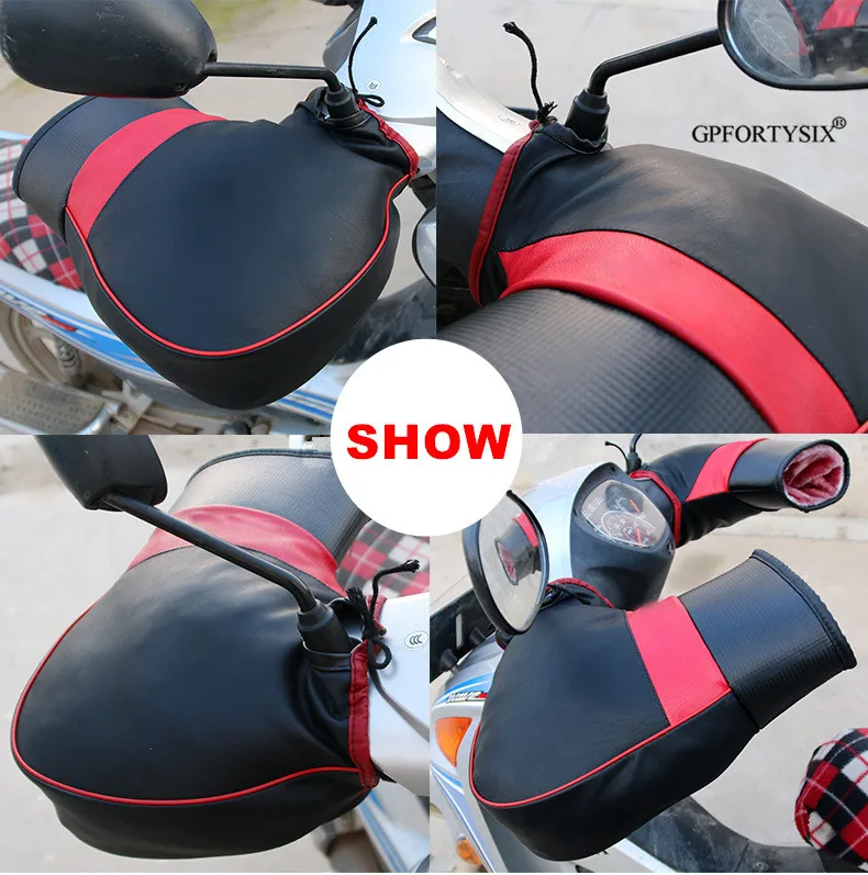 1 пара водонепроницаемых мотоциклетных зимних кожаных перчаток для скутера, ручного покрытия, квадроцикла, снегоходов, Нагреватель ручек, бархатные перчатки