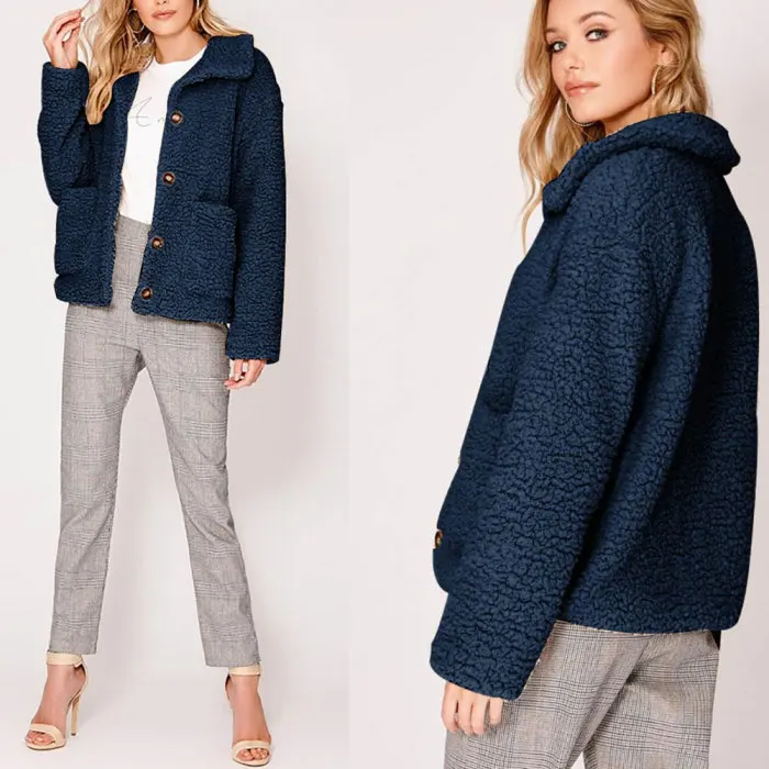 Chaquetas mujer женский флисовый кардиган, теплая куртка, курка, женский топ с лацканами, длинный рукав, одноцветная куртка на пуговицах