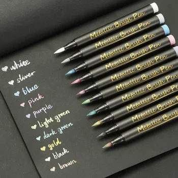 

10 Colors/Box 1mm Neutral Colored Metallic Paint Markers Birthday Gift Card Album Silver Gold White Marker School Stationery Set