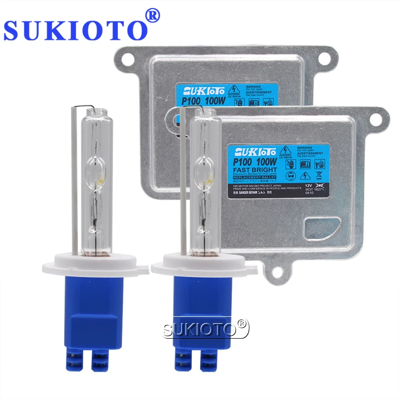 SUKIOTO 12V 100W Fast Bright HID Kit Electronic Replacement Ballast H1 H3 H7 H11 HB3 HB4 Car Retrofit Headlight Bulb 4300K-8000K