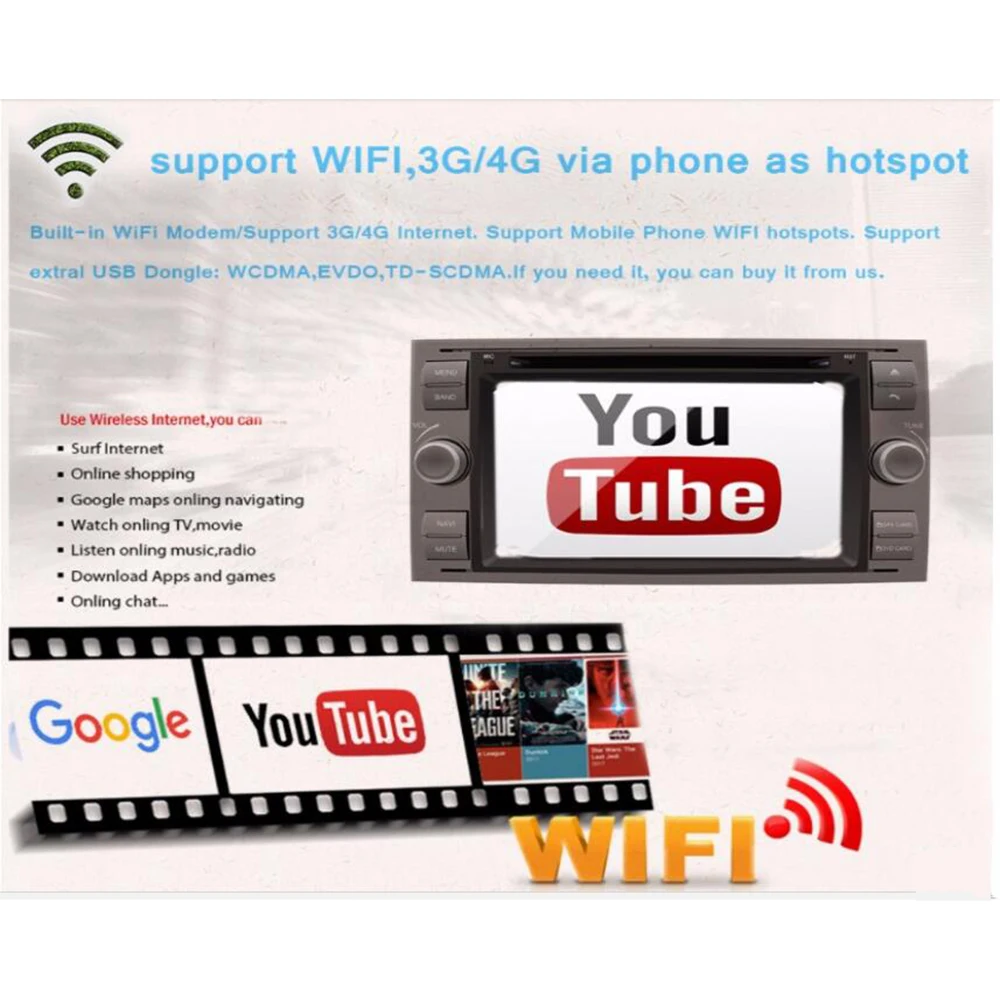 2din Android 8,1 четырехъядерный 1+ 16G/2+ 32G автомобильный DVD GPS Радио стерео для Ford Transit 2004-2007 Mondeo S-max Focus C-MAX ПК