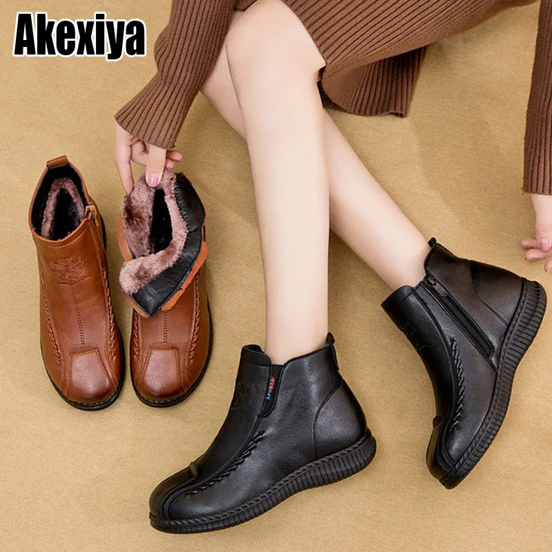 Zapatos cómodos para ancianos, botas botines de cuero para mujer, zapatos para de invierno, BC2831 - AliExpress