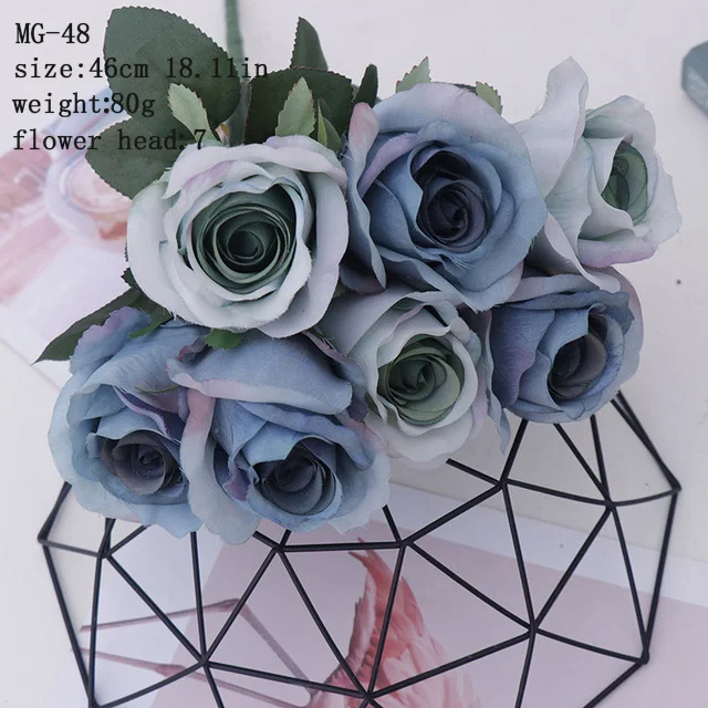 MG48-Light blue Искусственные розы шелковые цветы для домашнего свадебного стола украшения оптом Искусственные цветы Букет Поддельные розы - Цвет: MG48-Light blue