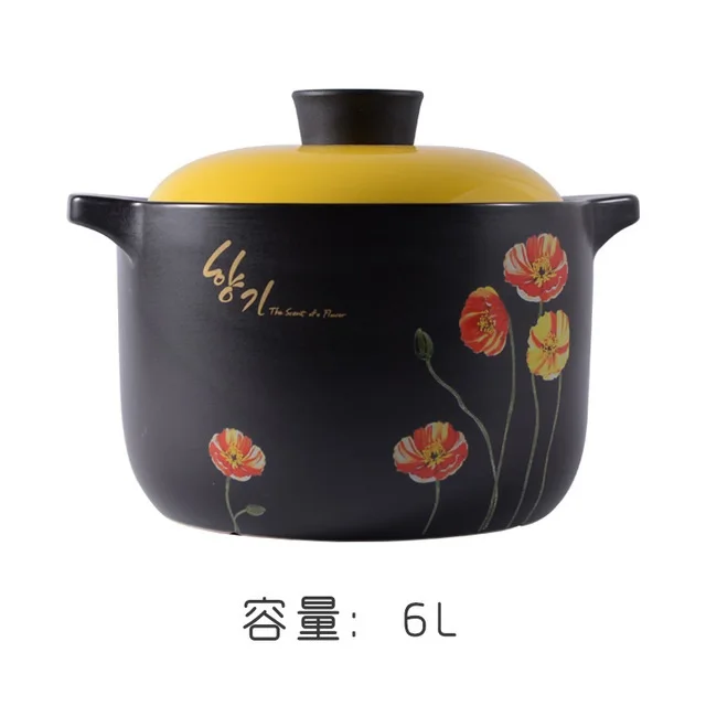 Black heat-resistant casserole health ceramic soup casserole Korean pot stew cookware ceramic Stew cooker kitchen pot - Цвет: 6L