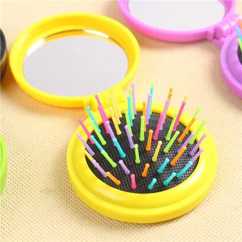 

1 pc Colorful Portable Mini Folding Comb Airbag Massage Round Travel Hair Brush With Mirror Plastic Hair Accessories Mfs001