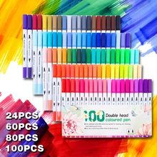 24/36/48/60/80/100 шт Двойная Головка маркеры кисть ручки Twin наконечник Fineline рисунок маркеры товары для рукоделия для манга эскиз