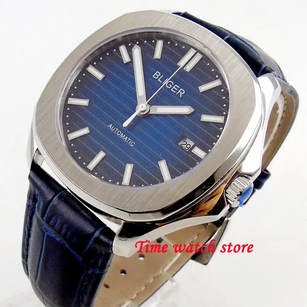 MIYOTA blue Bliger 40 мм Miyota квадратные наручные часы для мужчин водонепроницаемый кожаный ремешок Закат синий циферблат механические Автоматические Сапфировая сталь b243 - Цвет: MIYOTA blue
