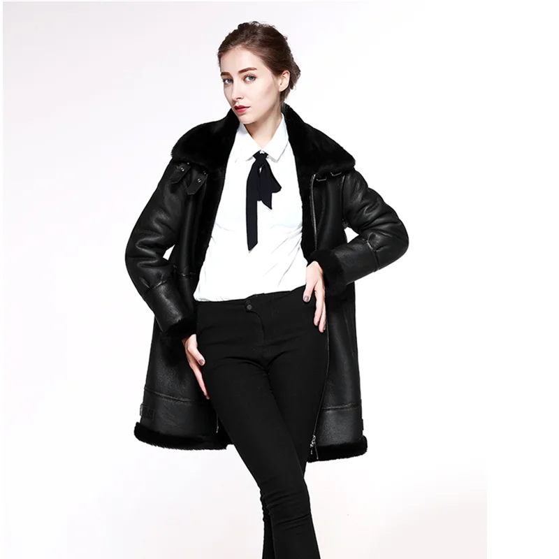 black Новая зимняя женская обувь высокого качества пальто с мехом натуральный мех ягненка пальто шерстяное пальто с надписью длинная дубленка - Цвет: black