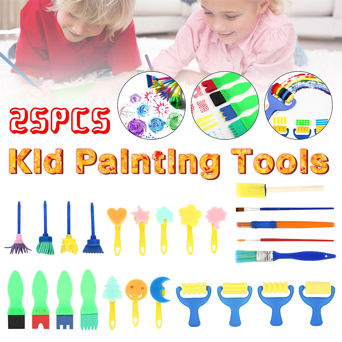 

25pcs/set Children Sponge Paint Brushes Drawing Tools for Children Early Painting Arts Crafts DIY Tools