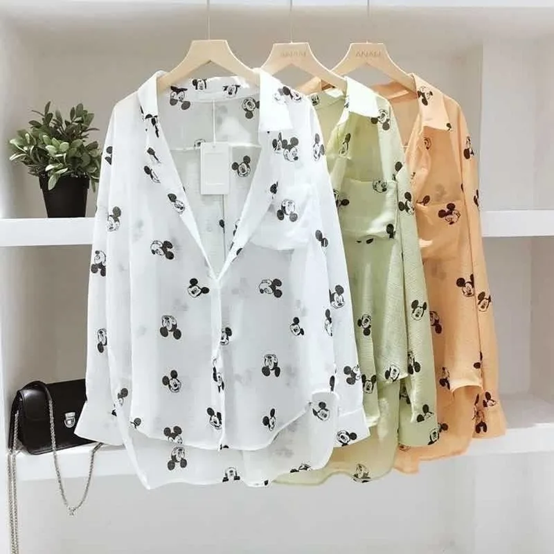 

Women Spring Summer Style Transparent Chiffon Blouses Shirts Lady Casual Long Sleeve See Through Anti-sunshine Blusas Top