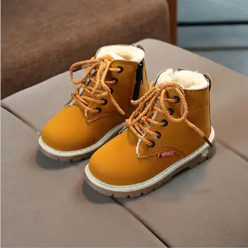 

Autumn Winter Children Ankle boots Girls Martin Boots Boys Plush Snow Motorcycle Boots Lace-Up Rome Boots Kids Sport Shoes